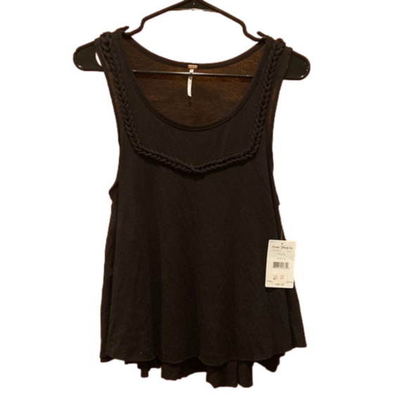 NWT Free People Black Loose Braided Tank Top - Picture 1 of 6